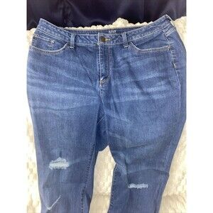 a.n.a. Skinny Boyfriend Jeans Women Sz 32/14 Blue Distressed Straight Leg.